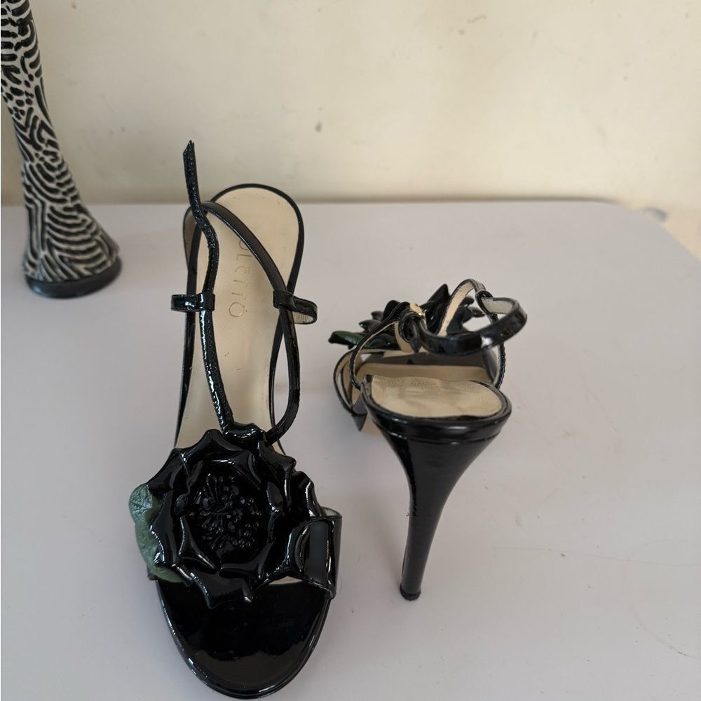 Poletto Black Stiletto Heels with Floral Detail 6 Used Once (like new) see pics - Picture 10 of 10